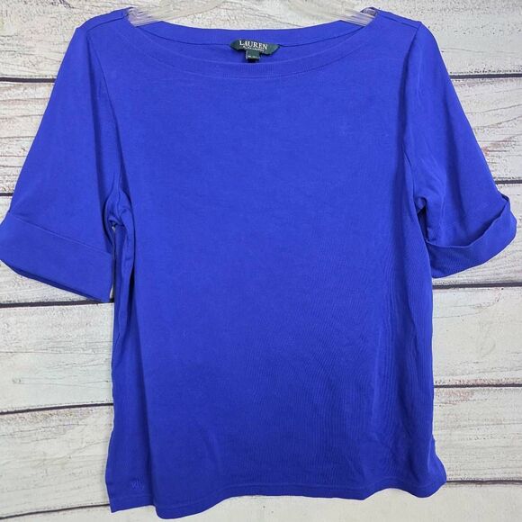 Lauren Ralph Lauren XL Blue Cotton Stretch Top - Picture 3 of 9